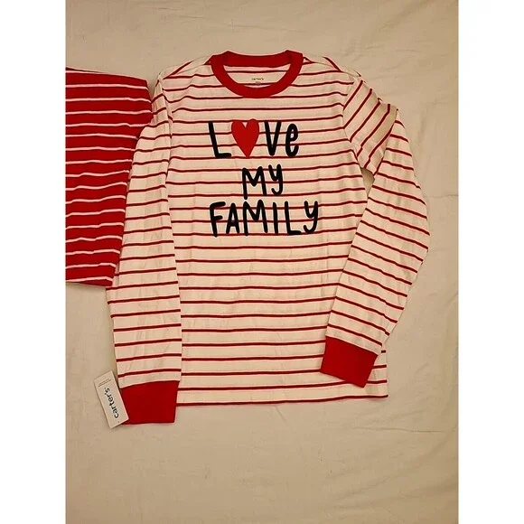 NWT Adult Carters Christmas Pajamas Pjs 2 pc White Red Medium Loungewear - Picture 3 of 11
